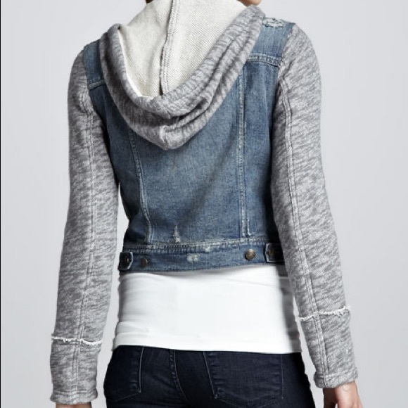 Free People Knit Hoodie Denim Jacket - Size XS - Picture 2 of 3